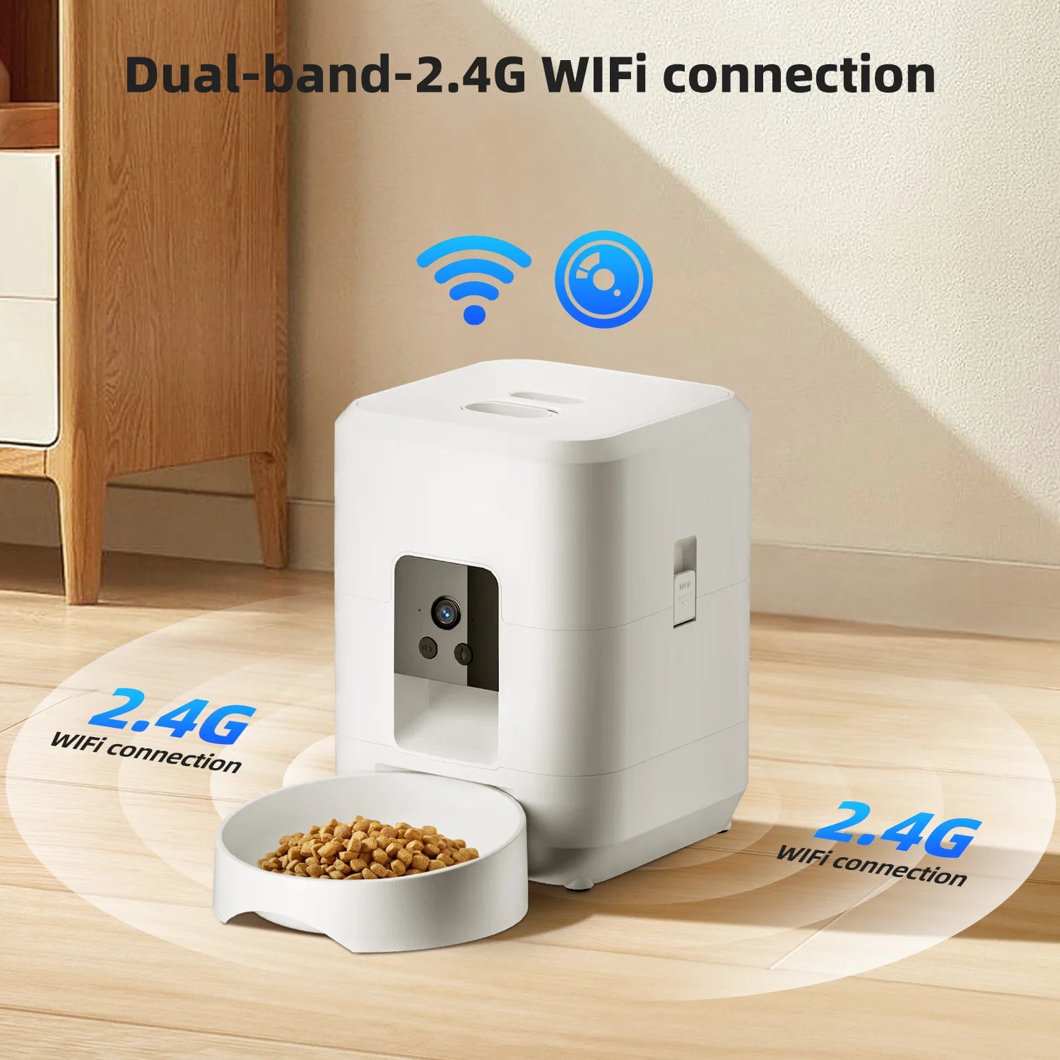 2L Automatic Pet Feeder Cat Smart Pet Feeder Wi-Fi & Camera Controlled feeder Dog & Cat Food Dispenser Remote App (No 5V 2A plug
