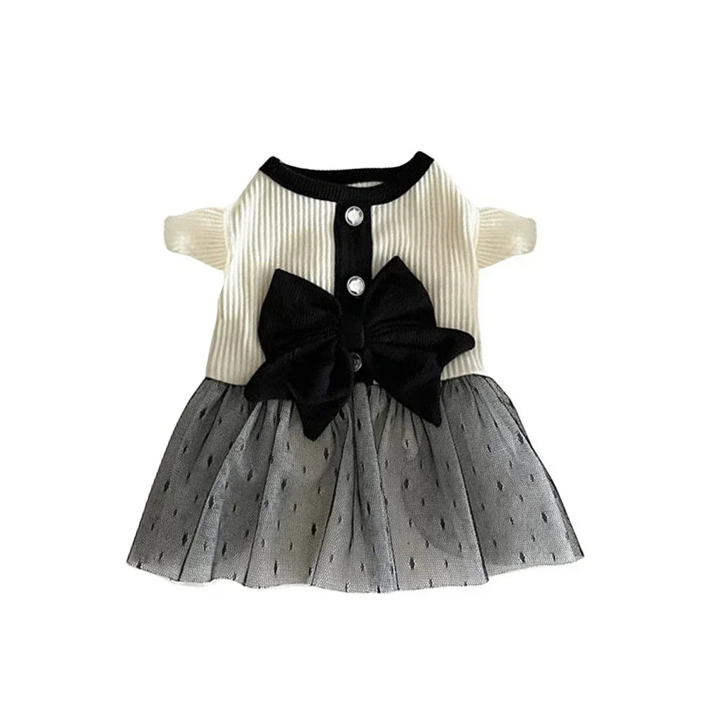 Dog Dress for Small Dogs Luxury Summer Puppy Clothes Bow Lace Dog Skirt Black White Dog T Shirt Girls Dog Costume Chihuahua Vest