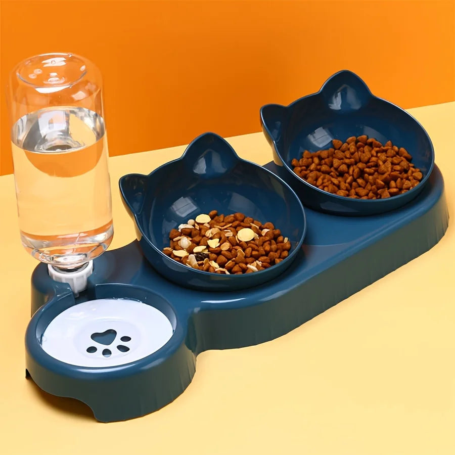 🐱 Comedero 3 en 1 para gatos con dispensador de agua | Antivuelco, inclinado y cómodo ⭐ 4.8/5 (1.500+ clientes)