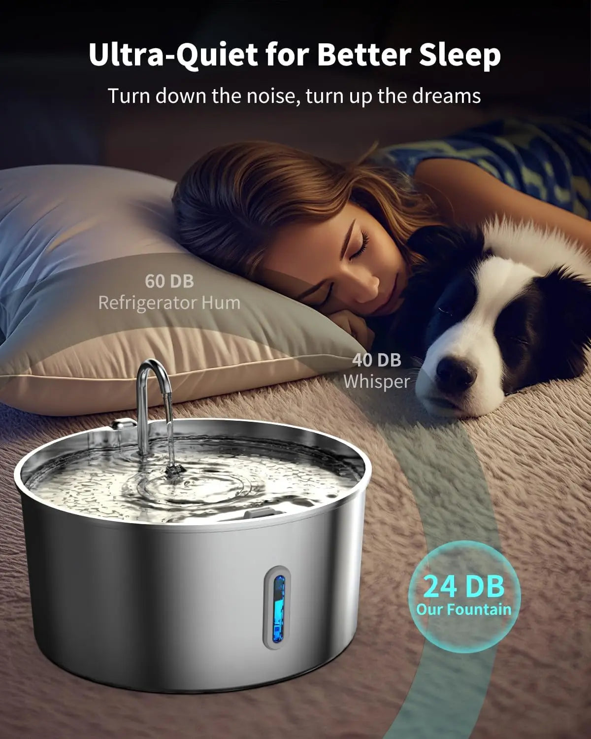 7L Stainless Steel Dog Water Fountain for Large Dogs, Automatic Dispenser with Quiet Pump