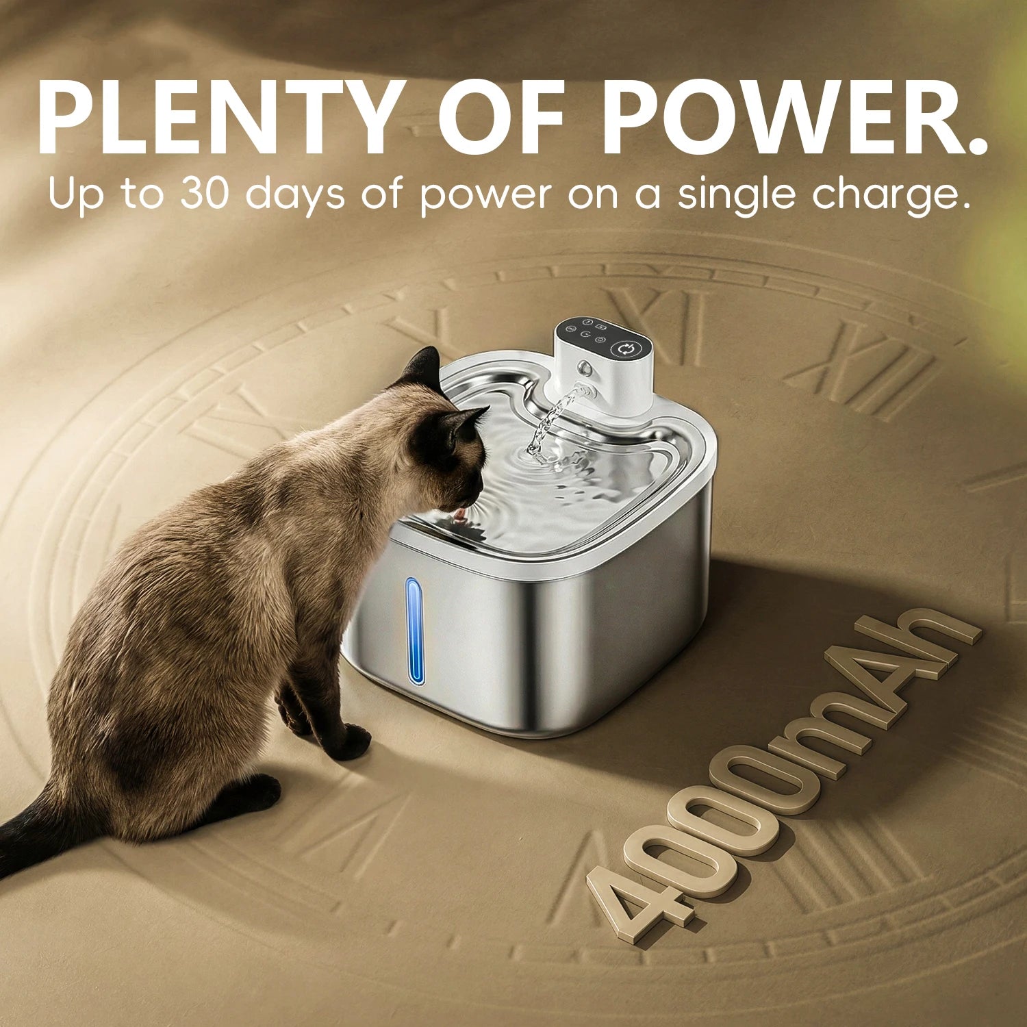 Cat Water Fountain 3.5L Wireless Inductive Pet Water Purifier,  Mute Pump and Stainless Steel Tray, 4000mAh Rechargeable Battery