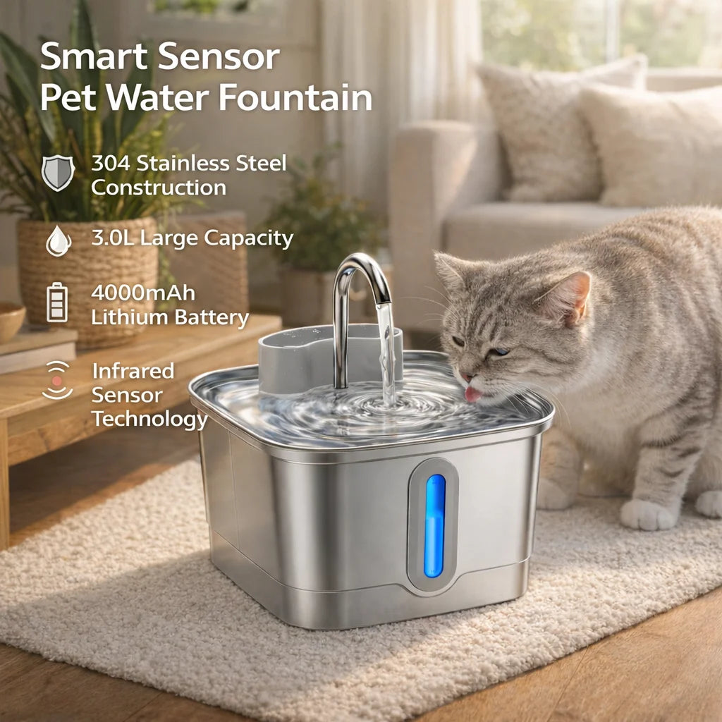 🐱 Fuente de agua automática para gatos de acero inoxidable | Inalámbrica, silenciosa y con sensor ⭐ 4.8/5 (2.300+ clientes)