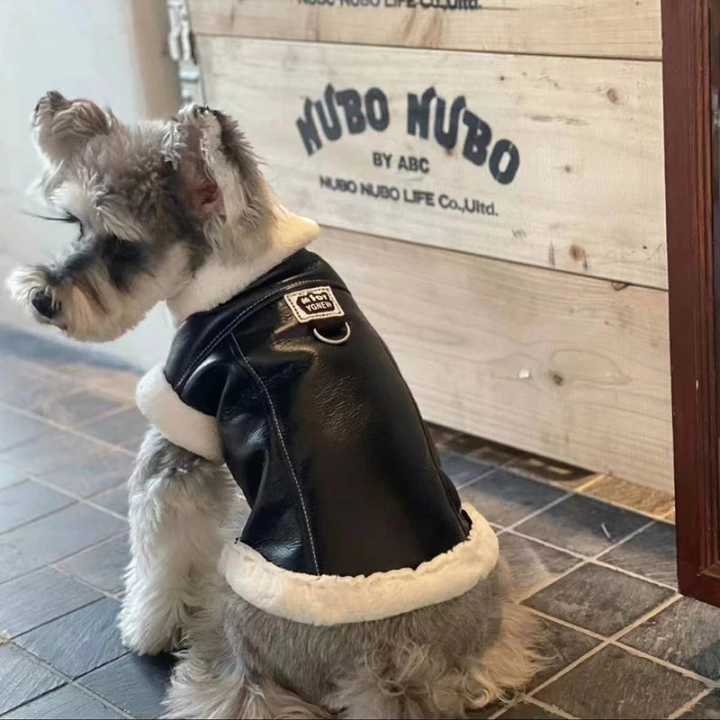 Pet Dog Jacket Autumn/Winter Thick Velvet Leather Sleeveless Vest Jacket Tank Top Integrated Coat Puppy Clothes for Small Dogs
