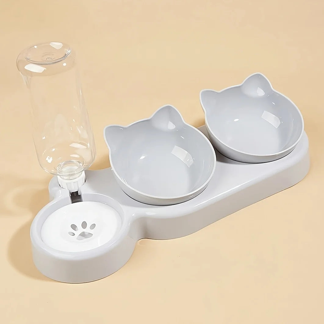 🐱 Comedero 3 en 1 para gatos con dispensador de agua | Antivuelco, inclinado y cómodo ⭐ 4.8/5 (1.500+ clientes)