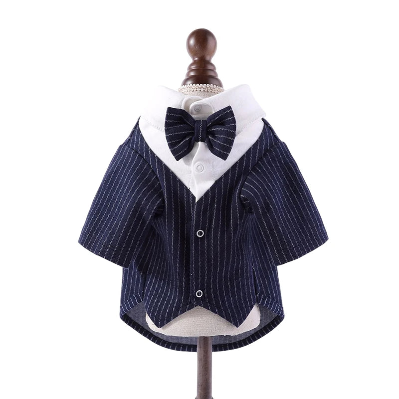 Gentleman Dog Clothes Wedding Suit Formal Shirt For Small Dogs Bowtie Tuxedo Pet Outfit Christmas Costume For Teddy Pomeranian