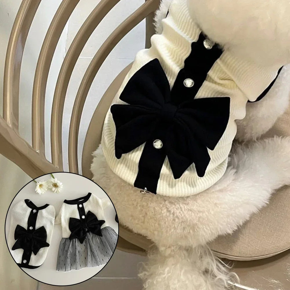 Dog Dress for Small Dogs Luxury Summer Puppy Clothes Bow Lace Dog Skirt Black White Dog T Shirt Girls Dog Costume Chihuahua Vest