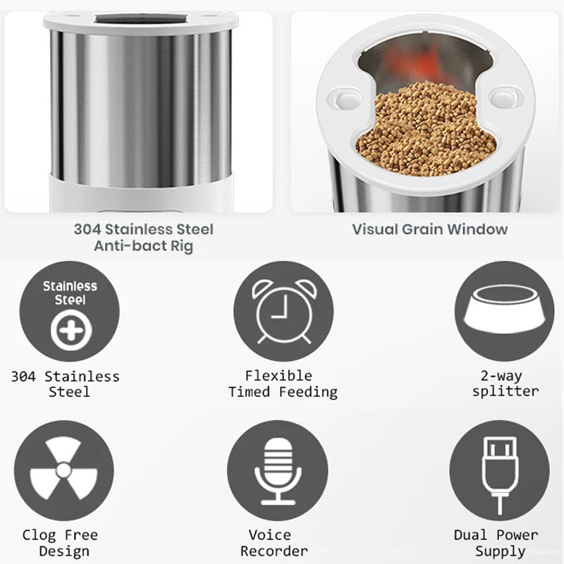 4.5L WIFI APP Automatic Pet Feeder Dry Food Dispenser Voice Recorder Timer Feeding Vending for Large Cats Dogs Smart Pet Bowl
