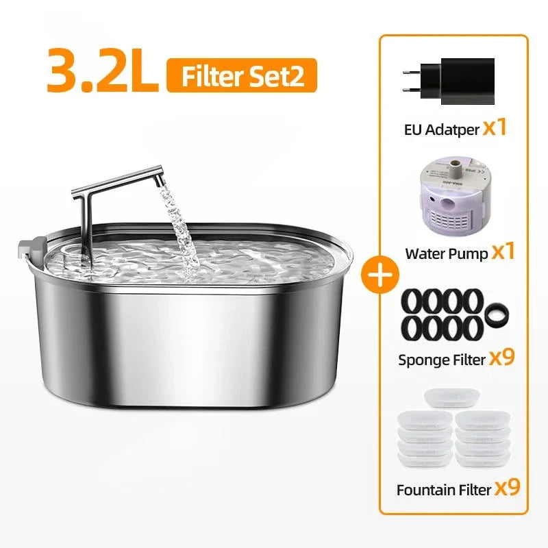 ROJECO Stainless Steel Cat Water Fountain Automatic Cat Drinker Drinking Fountain For Cats Dogs Pet Water Dispenser Accessories