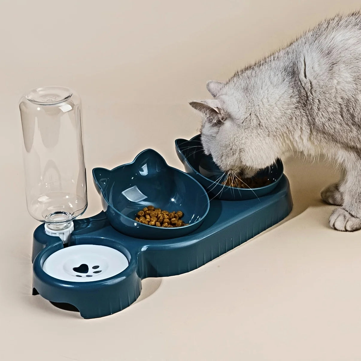 🐱 Comedero 3 en 1 para gatos con dispensador de agua | Antivuelco, inclinado y cómodo ⭐ 4.8/5 (1.500+ clientes)