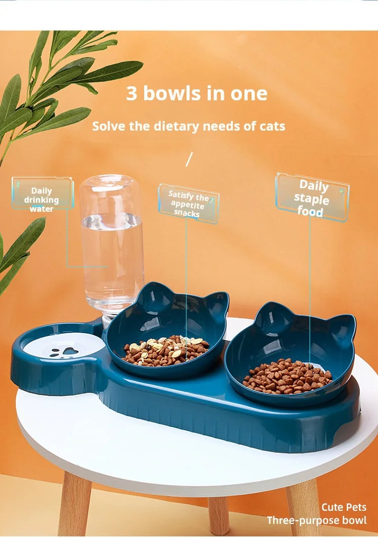 🐱 Comedero 3 en 1 para gatos con dispensador de agua | Antivuelco, inclinado y cómodo ⭐ 4.8/5 (1.500+ clientes)