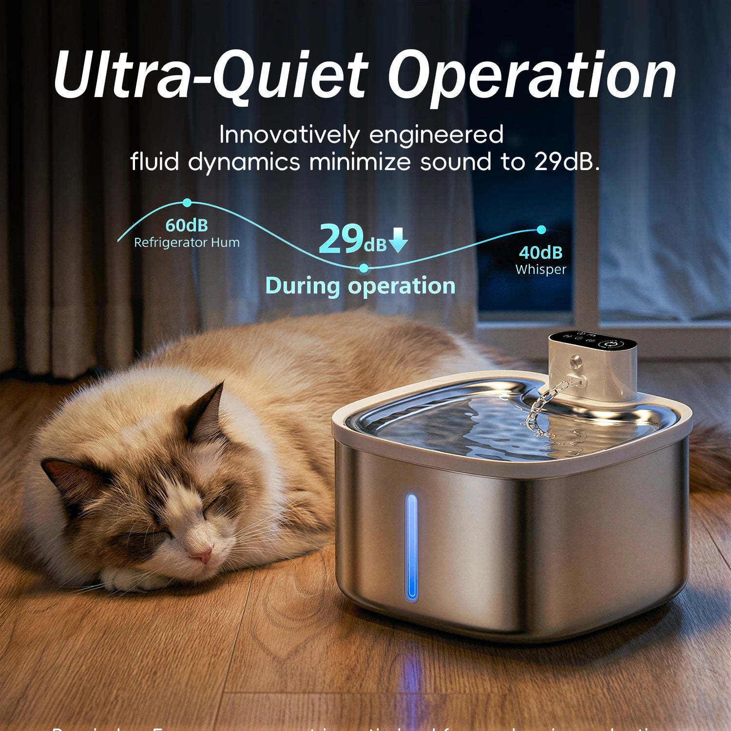 Cat Water Fountain 3.5L Wireless Inductive Pet Water Purifier,  Mute Pump and Stainless Steel Tray, 4000mAh Rechargeable Battery