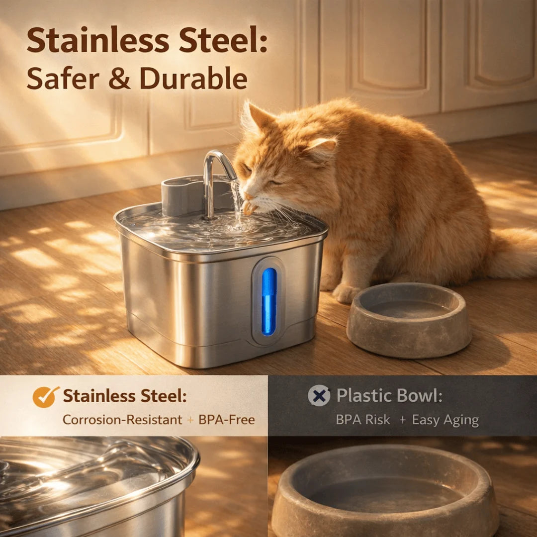 🐱 Fuente de agua automática para gatos de acero inoxidable | Inalámbrica, silenciosa y con sensor ⭐ 4.8/5 (2.300+ clientes)