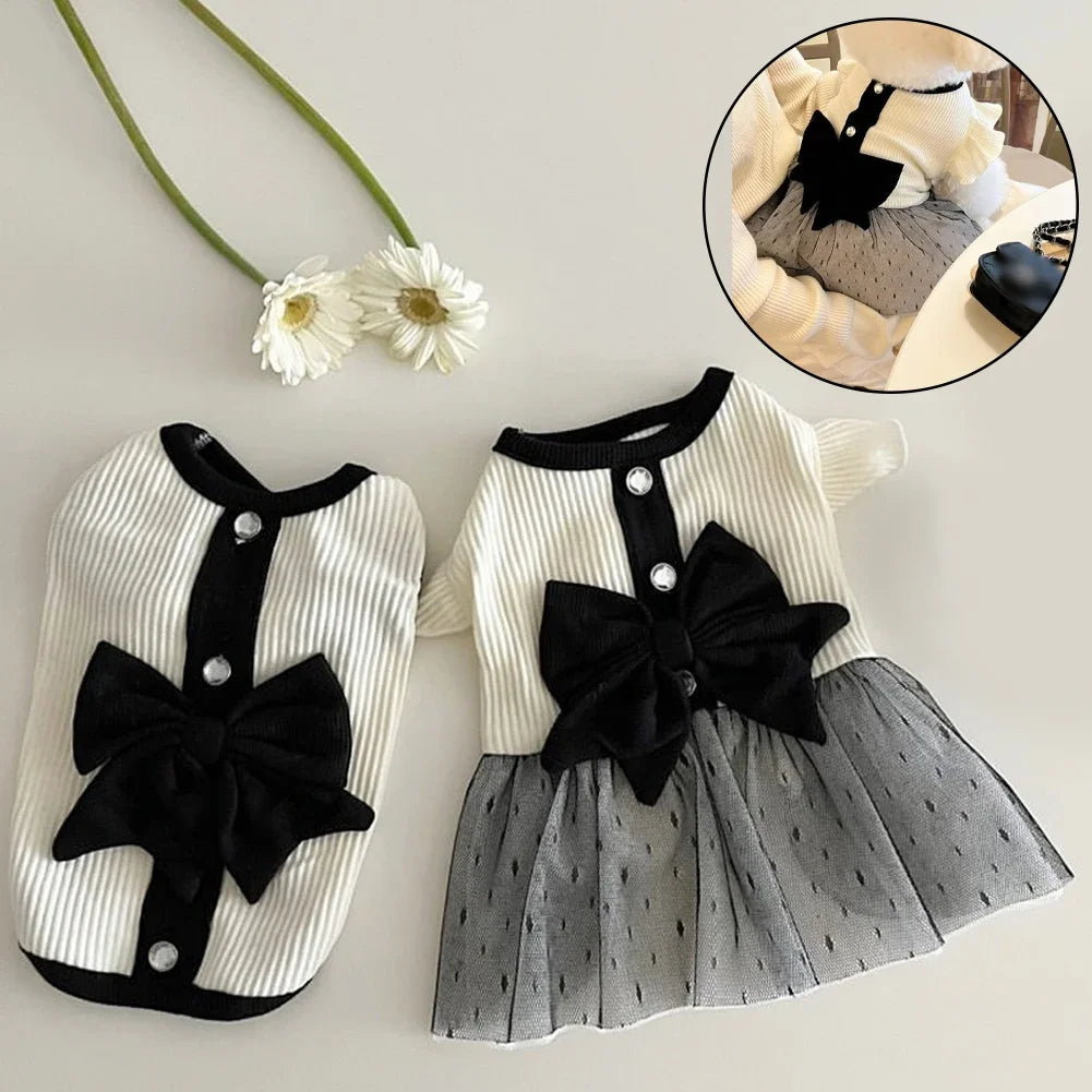 Dog Dress for Small Dogs Luxury Summer Puppy Clothes Bow Lace Dog Skirt Black White Dog T Shirt Girls Dog Costume Chihuahua Vest