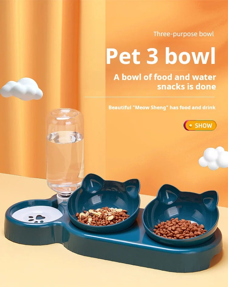 🐱 Comedero 3 en 1 para gatos con dispensador de agua | Antivuelco, inclinado y cómodo ⭐ 4.8/5 (1.500+ clientes)