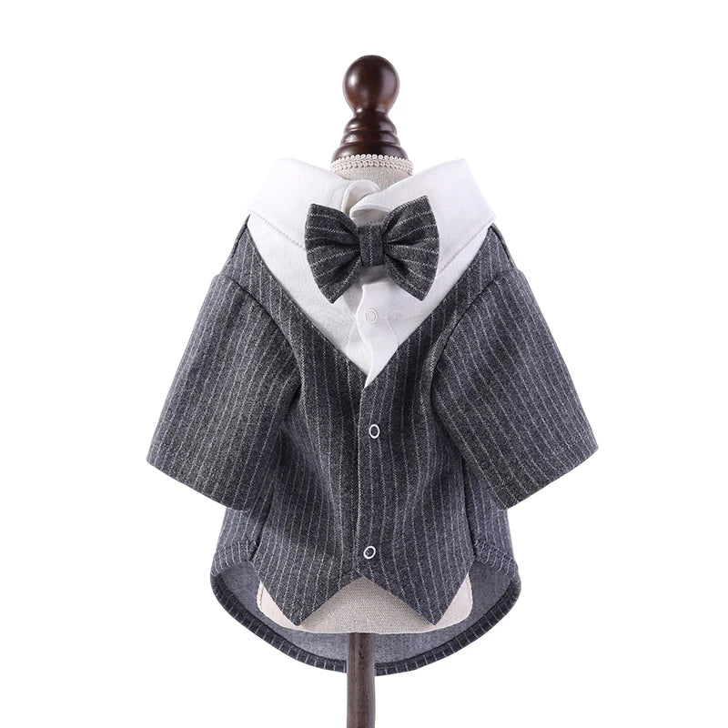 Gentleman Dog Clothes Wedding Suit Formal Shirt For Small Dogs Bowtie Tuxedo Pet Outfit Christmas Costume For Teddy Pomeranian