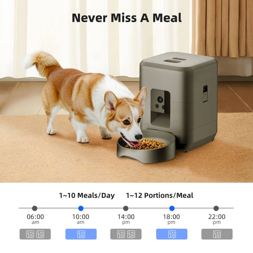 2L Automatic Pet Feeder Cat Smart Pet Feeder Wi-Fi & Camera Controlled feeder Dog & Cat Food Dispenser Remote App (No 5V 2A plug