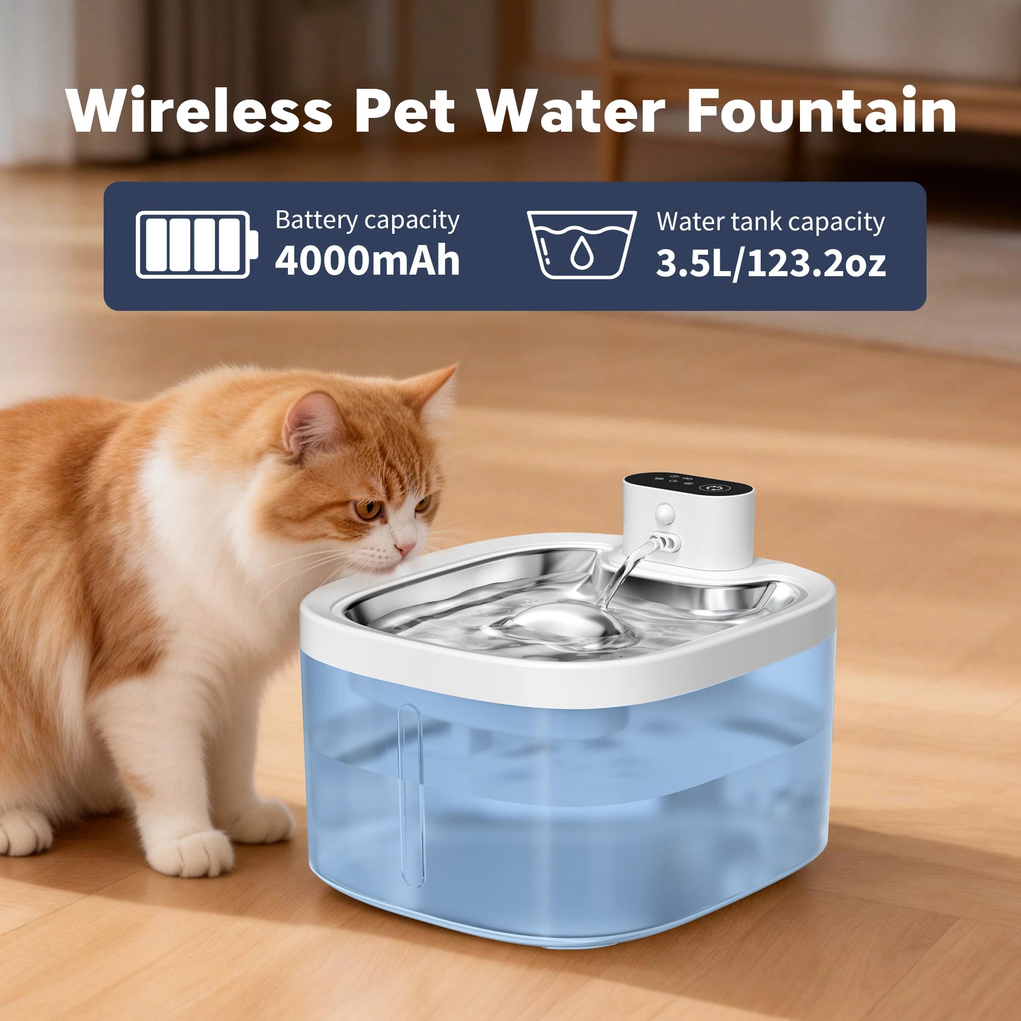Wireless Smart Pet Water Dispenser, Automatic Pet Water Fountain, with Filte and Silent Pumpr , for Dog Cat Essentials 3.5L