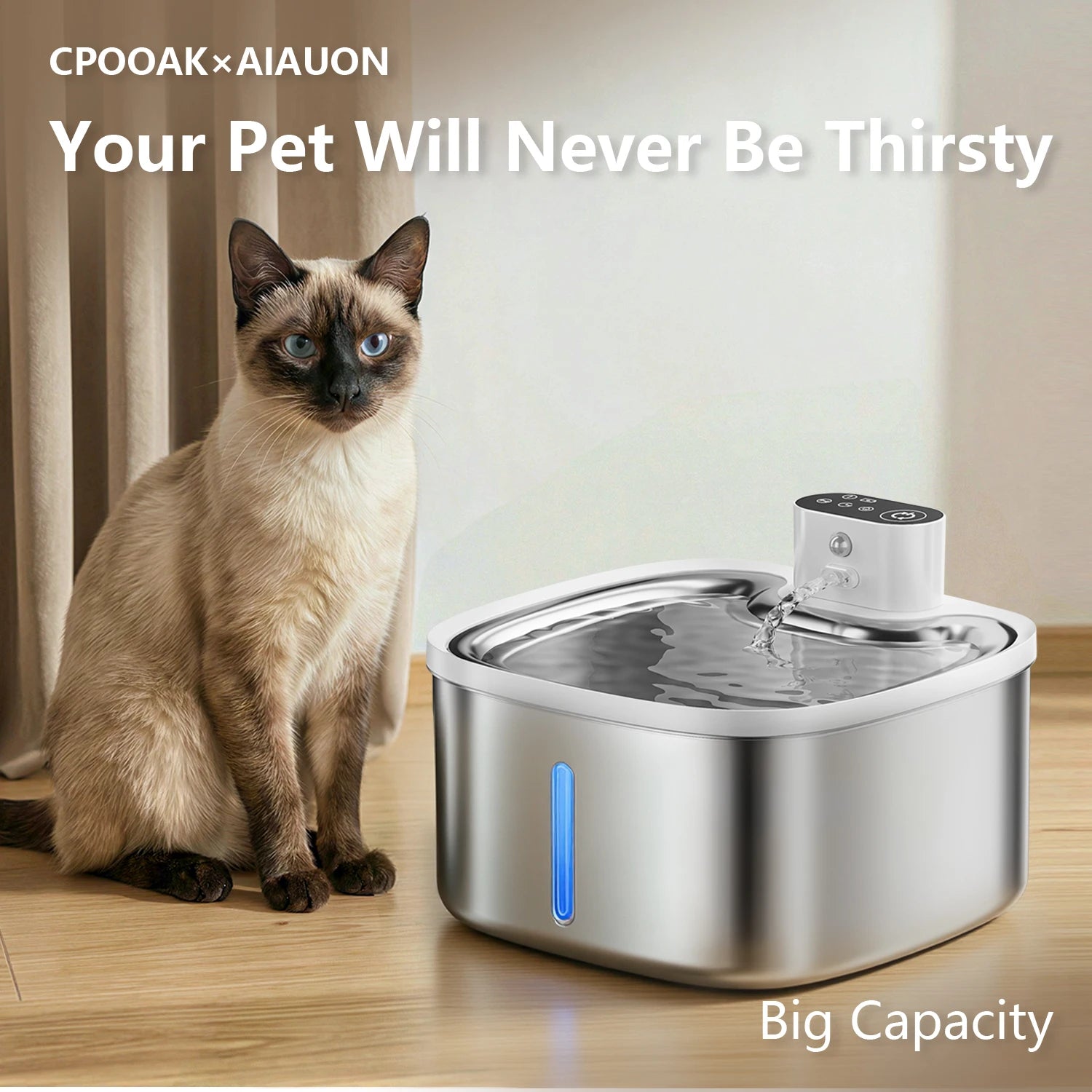 Cat Water Fountain 3.5L Wireless Inductive Pet Water Purifier,  Mute Pump and Stainless Steel Tray, 4000mAh Rechargeable Battery